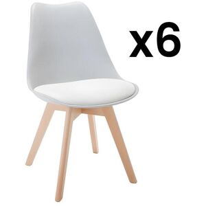 Vente-unique Lot de 6 chaises JODY - Polypropylène et Hêtre - Gris clair