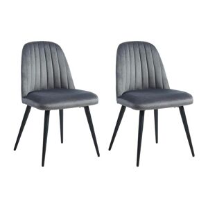 Vente-unique Lot de 2 chaises en velours et metal noir - Gris - ELEANA