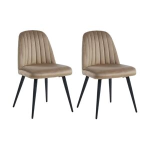 Vente-unique Lot de 2 chaises en velours et métal noir - Beige - ELEANA