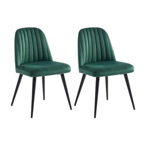 Vente-unique Lot de 2 chaises en velours et métal noir - Vert - ELEANA