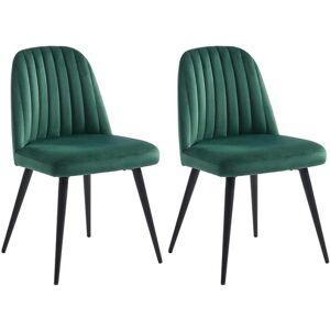 Vente-unique Lot de 2 chaises en velours et métal noir - Vert - ELEANA