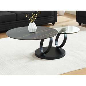 Vente-unique.com Table basse avec plateaux pivotants - Ceramique, verre trempe et metal - Effet marbre noir - JOLINE de Maison Cephy