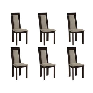 Vente-unique Lot de 6 chaises BELINDA - Hetre et tissu - Coloris : Noyer et Beige