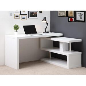 Vente-unique Bureau extensible NICEPHORE II - MDF laqué - Blanc - Plateau pivotant 360° - Publicité