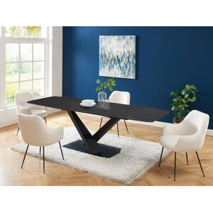 PASCAL MORABITO Table à manger extensible 6 à 10 couverts en verre trempé, céramique et métal - Effet marbre noir - MALATA de Pascal MORABITO