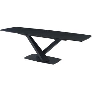 Table a manger extensible 6 a 10 couverts en verre trempe ceramique et metal Effet marbre noir MALATA de Pascal MORABITO