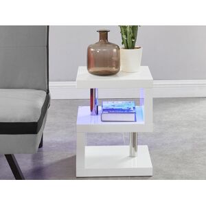 Vente-unique Table d'appoint LYLIA II - MDF laque blanc - Avec LEDs - Blanc