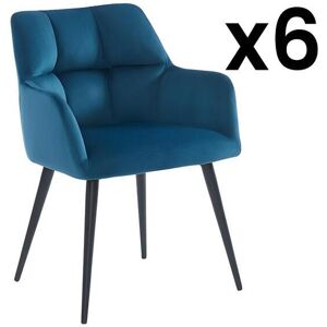 Vente-unique Lot de 6 chaises avec accoudoirs - Velours et métal - Bleu - PEGA