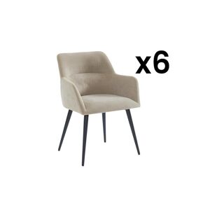 Vente-unique Lot de 6 chaises avec accoudoirs en tissu et métal noir - Beige - HEKA