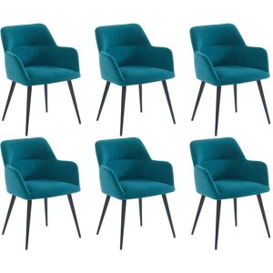 Vente-unique Lot de 6 chaises avec accoudoirs en tissu et métal - Bleu - HEKA