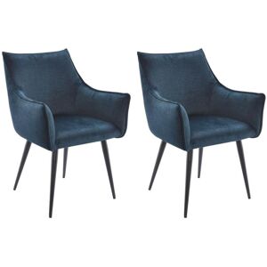 Vente unique Lot de 2 chaises avec accoudoirs en tissu et metal noir Bleu ODILONA