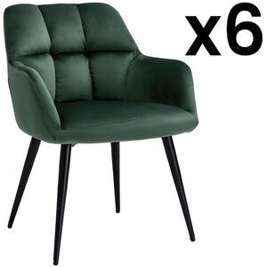 Vente unique Lot de 6 chaises avec accoudoirs Velours et metal Vert PEGA