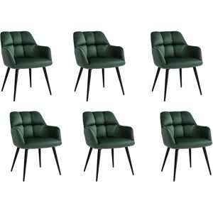 Vente-unique Lot de 6 chaises avec accoudoirs - Velours et métal - Vert - PEGA