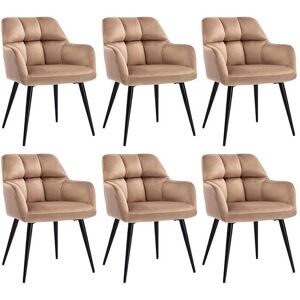 Vente-unique Lot de 6 chaises avec accoudoirs - Velours et métal - Beige - PEGA