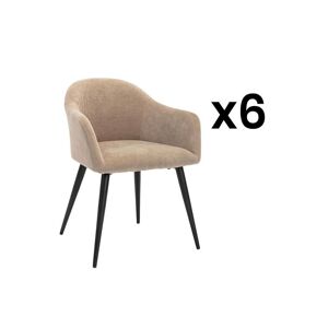 Vente-unique Lot de 6 chaises BIBO - avec accoudoirs - Effet velours & métal - Beige