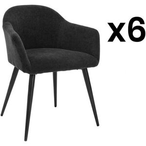 Vente unique Lot de 6 chaises BIBO avec accoudoirs Effet velours metal Noir