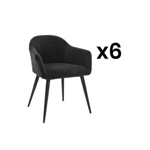 Vente-unique Lot de 6 chaises BIBO - avec accoudoirs - Effet velours & métal - Noir