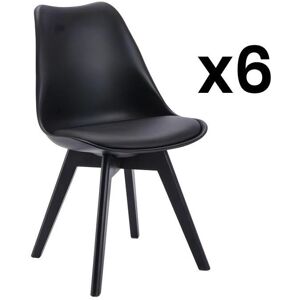 Vente-unique Lot de 6 chaises JODY - Polypropylène et Hêtre - Noir et pieds noir