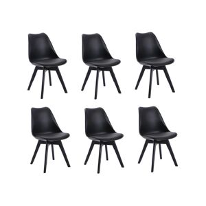 Vente-unique Lot de 6 chaises JODY - Polypropylène et Hêtre - Noir et pieds noir