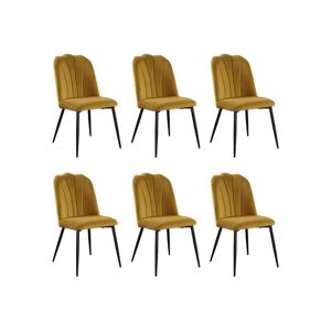 Vente-unique Lot de 6 chaises ROSARIO - Effet Velours et Métal Noir - Jaune
