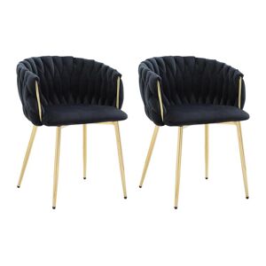 Vente unique Lot de 2 chaises avec accoudoirs en velours et metal dore Noir ELEGANO