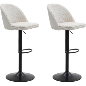 Vente unique Lot de 2 tabourets de bar en velours cotele et metal noir Creme ALPALI