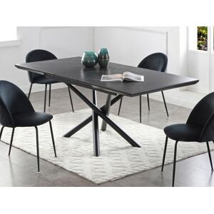 Vente unique Table a manger extensible 6 a 8 couverts en MDF ceramique et metal Effet marbre noir SINAM