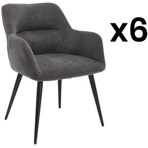 Vente-unique Lot de 6 chaises avec accoudoirs en tissu et métal noir - Gris - HEKA