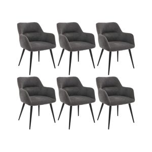 Vente-unique Lot de 6 chaises avec accoudoirs en tissu et métal noir - Gris - HEKA