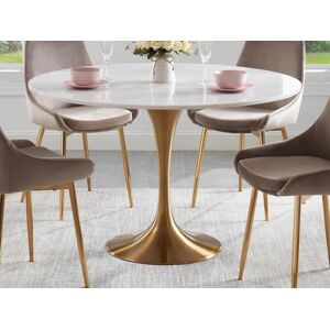 Vente unique Table a manger NORAH 4 couverts Marbre et metal Blanc et Dore