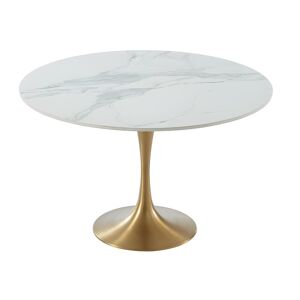 Vente-unique Table à manger NORAH - 4 couverts - Marbre et métal - Blanc et Doré