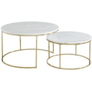 Tables basses gigognes ANGELA Marbre blanc et metal dore de Pascal MORABITO