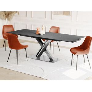 Vente-unique Table à manger extensible THYLIA - 6 à 8 couverts - Céramique et Métal - Effet marbre noir