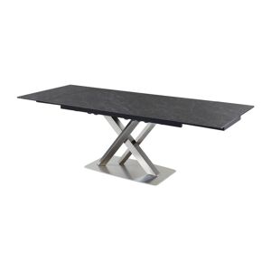 Vente-unique Table à manger extensible THYLIA - 6 à 8 couverts - Céramique et Métal - Effet marbre noir