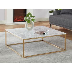 Table basse design ARETHA de Pascal MORABITO Marbre et Metal Blanc et Dore