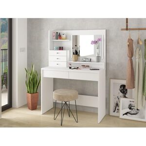 Vente-unique Coiffeuse GIULIANA - Miroir à LEDs et rangements - Blanc - Publicité