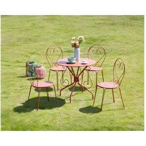 Salle a manger de jardin en metal facon fer forge : une table et 4 chaises empilables - Terracotta - GUERMANTES de MYLIA