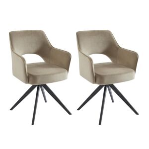 Vente-unique Lot de 2 chaises pivotantes avec accoudoirs en velours et métal noir - Beige - KONYA