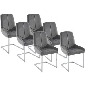 Vente-unique Lot de 6 chaises en velours et métal - Gris - BERLONA