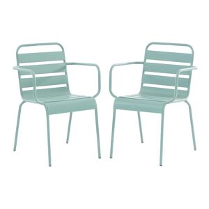 MYLIA Lot de 2 fauteuils de jardin empilables en métal - Vert amande - MIRMANDE de MYLIA