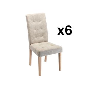 Vente-unique Lot de 6 chaises VILLOSA - Tissu & Pieds bois - Beige
