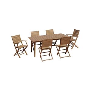 MYLIA Salle à manger de jardin pliante en acacia: une table extensible L180/240cm + 2 fauteuils + 4 chaises - Rallonge papillon - NEMBY de MYLIA