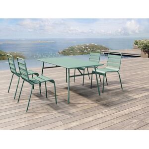 Salle a manger de jardin en metal une table L160 cm et 4 chaises empilables Vert amande MIRMANDE de MYLIA