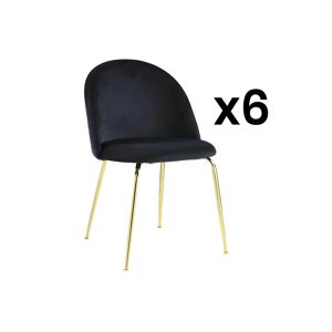 Vente-unique Lot de 6 chaises - Velours et métal doré - Noir - MELBOURNE