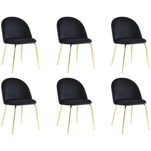 Vente-unique Lot de 6 chaises - Velours et métal doré - Noir - MELBOURNE