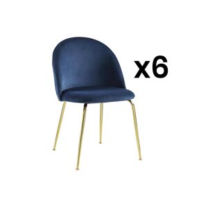 Vente-unique Lot de 6 chaises - Velours et métal doré - Bleu - MELBOURNE