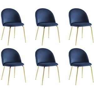 Vente-unique Lot de 6 chaises - Velours et métal doré - Bleu - MELBOURNE