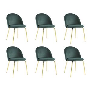 Vente-unique Lot de 6 chaises - Velours et métal doré - Vert - MELBOURNE