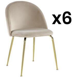 Vente-unique Lot de 6 chaises - Velours et métal doré - Beige - MELBOURNE