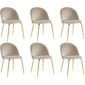 Vente-unique Lot de 6 chaises - Velours et métal doré - Beige - MELBOURNE